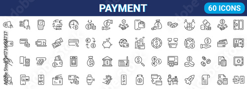 Bank and payment web line icons collection. cash, saving, financial goal, profit. Editable stroke. Vector illustration