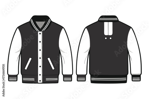 Front and back view of a classic varsity jacket isolated on white background ideal for showcasing your custom designs