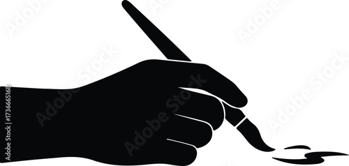 Illustrator Vector Hand holding paintbrush applying paint smear silhouette