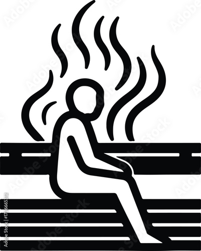 Illustrator Vector Person relaxing in hot sauna steam room silhouette
