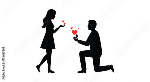 Silhouette couple romantic proposal with flowers heart shape emotion love romantic gesture