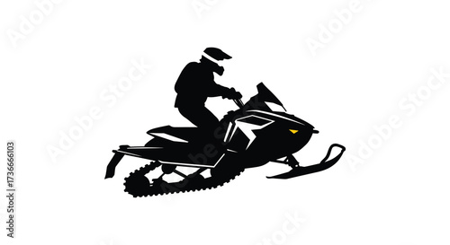 Dynamic silhouette of snowmobiler riding fast snowy trail exciting winter sport adventure