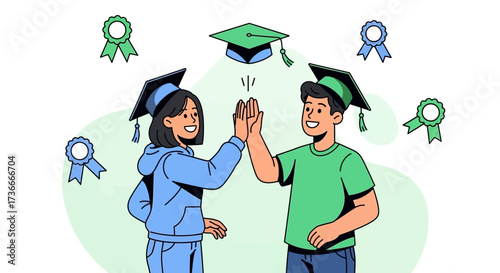 Graduates Celebrating Their Academic Achievements With High Fives and Recognition