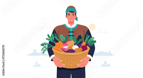Farmer Presenting Freshly Harvested Vegetables and Root Crops From the Field