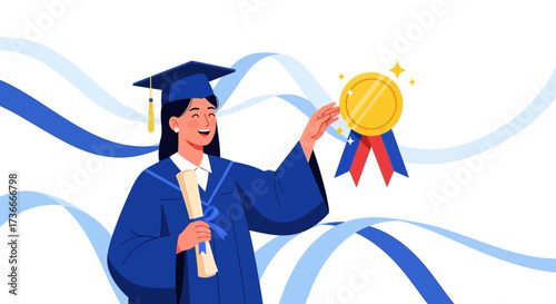 Graduation Ceremony Illustration: Student Celebrating Achievement and Earning a Reward