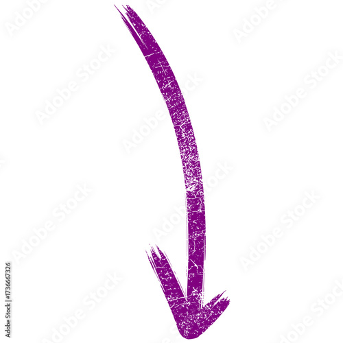 A distressed purple arrow pointing downwards with a textured brush stroke effect.