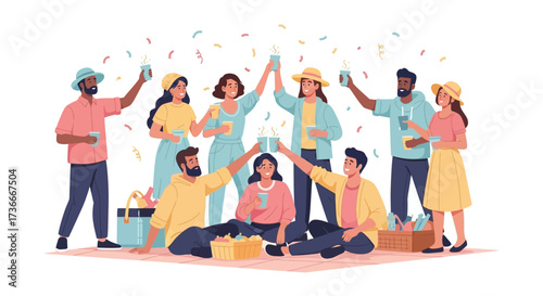 Group Of Friends Celebrating A Cheery Gathering Outdoors With Beverages And Merriment