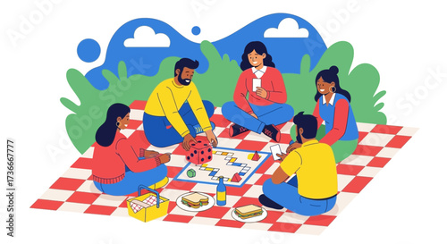 Group Of Friends Enjoying Quality Time Outdoors Playing A Board Game Together