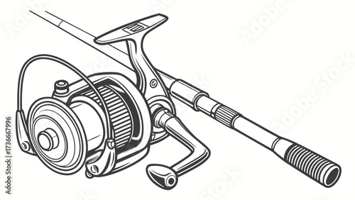 Fishing rod and reel vector illustration for angling enthusiasts and outdoor recreation design projects