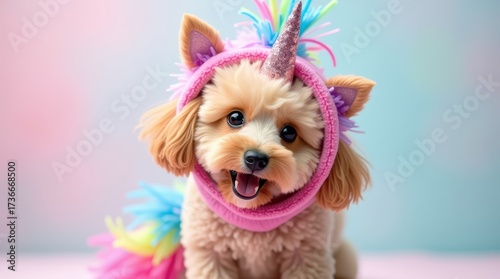 Poodle in a unicorn costume background gradient