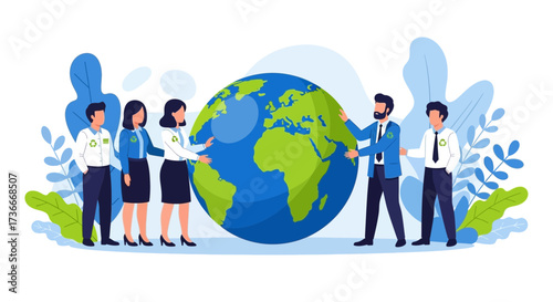 Group of people protect the planet earth, environmental conservation concept