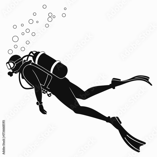 Explore underwater world with scuba diving silhouette vector graphic for adventure and water sports activity