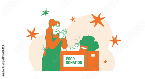 Food Donation Drive Image Showing Volunteer and Box with Vegetables Food for Help