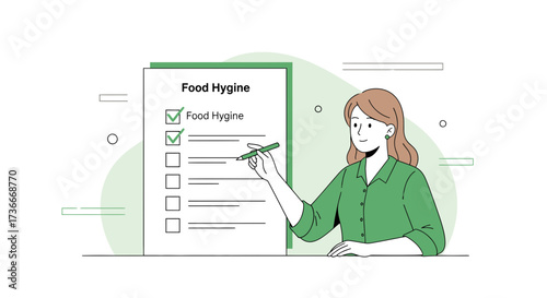 Food Safety Inspection: Woman Reviewing and Certifying a Checklist for Hygiene Standards Compliance