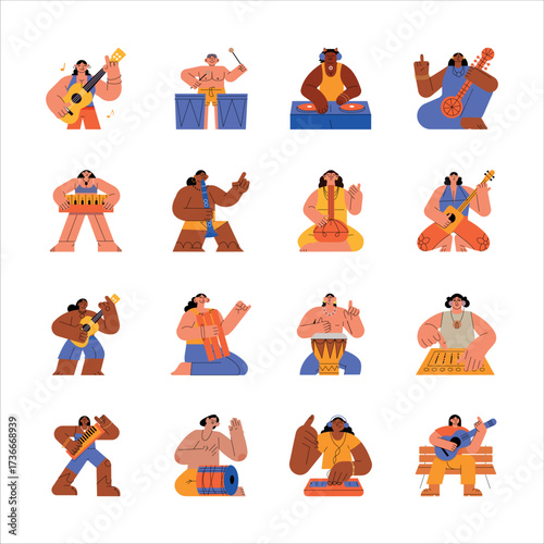 Latest Pack of 16 Music Performers Flat Style Illustrations