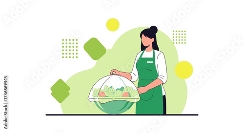 Fresh Salad Preparation: A Woman Presenting a Colorful And Healthy Dish with Precision