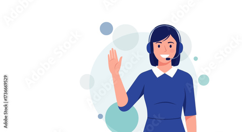 Friendly Customer Service Representative Gesturing a Greeting While Wearing a Headset