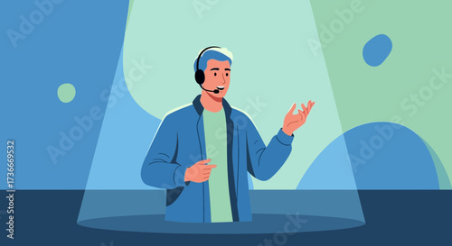 Friendly Customer Support Representative Explaining and Providing Information in Vibrant Colors