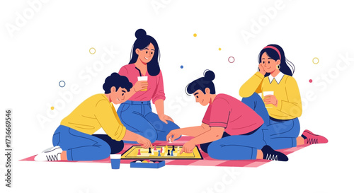 Friendly Friends Gathering Together for a Relaxing Board Game Competition Outdoors