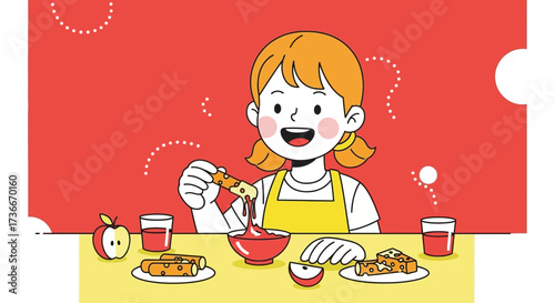 Happy Girl Enjoying Appetizing Treat During A Pleasant And Energetic Eating Time