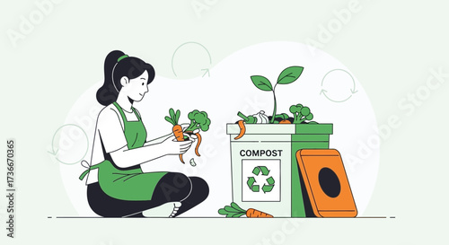 Gardener Composting Vegetables and Herbs for Eco-Friendly and Sustainable Practices