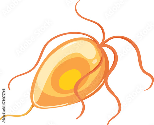 Cartoon illustration of a protozoan microorganism under a microscope