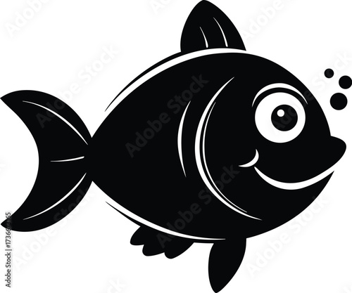 Adorable cartoon fish with big eyes swimming happily, perfect for children's books, nautical themes, or playful designs with a touch of simple whimsical fun