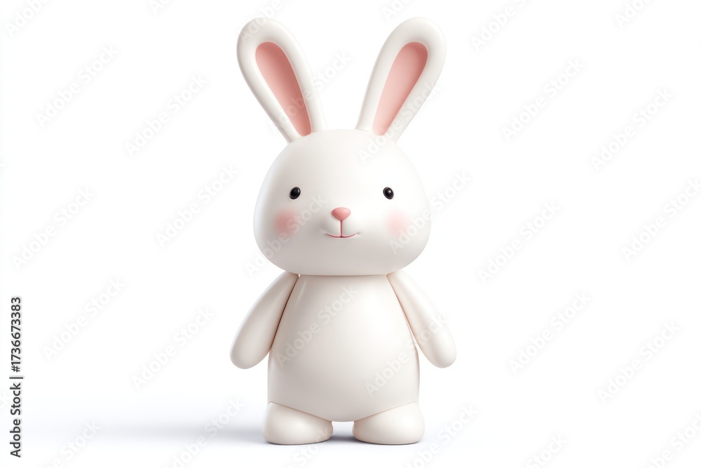 Obraz premium Cute and adorable fluffy white bunny character with pink ears and cheeks, isolated on a white background.