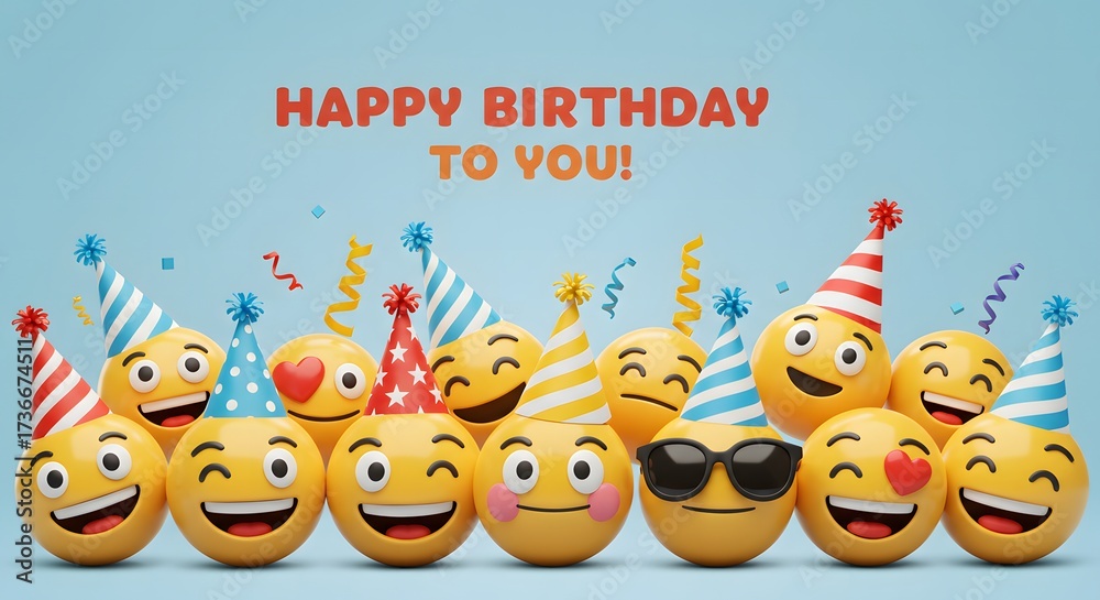 Naklejka premium Happy Birthday Celebration with Cheerful Emojis and Party Decorations