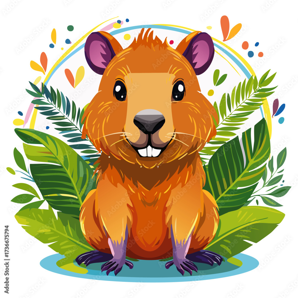 Obraz premium Capybara Vector illustration of a capybara looking forward, with soft shadows and semi-realistic style, for use in graphic design isolated on white background
