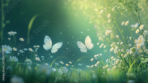 grass, butterflies  and flowers