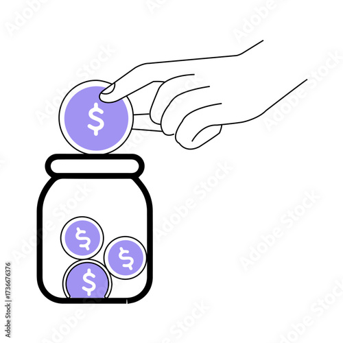 Person placing a coin into a jar to save money, symbolizing financial growth and careful budgeting