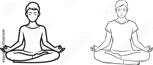Serene Meditating Person in Lotus Pose Line Art