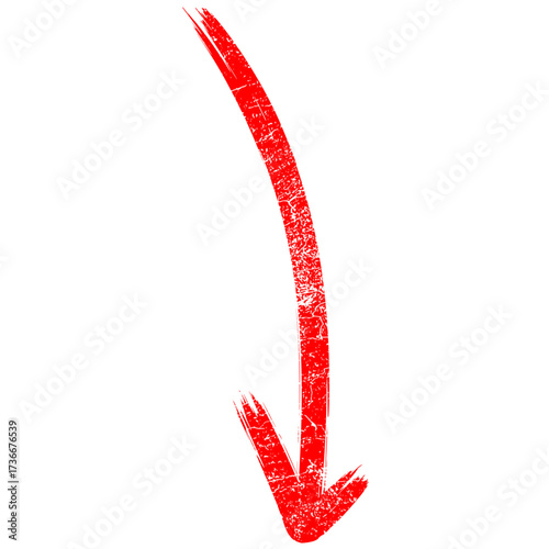 Red downward arrow with a distressed texture, pointing towards the bottom.