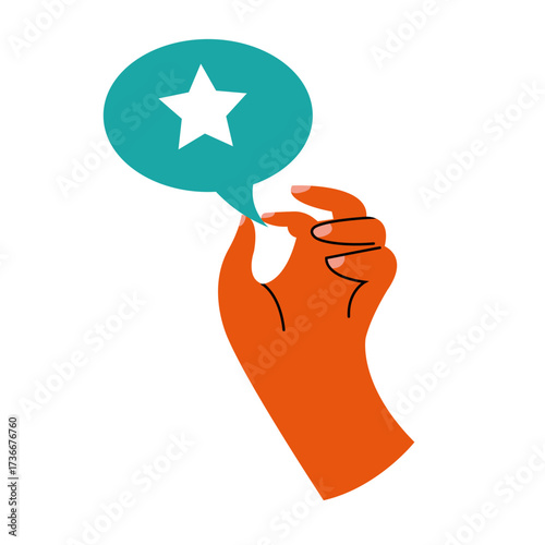 Hand holding a speech bubble with a star, representing communication and expression in digital art