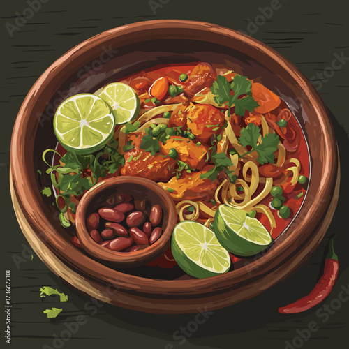 Sopa Seca with Spaghetti, Chicken, Vegetables and Lime