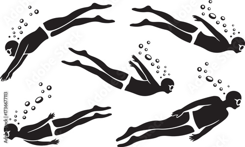  Diving silhouttee vector on white background