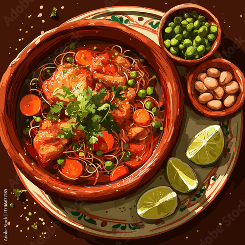 Sopa Seca with Spaghetti, Chicken, Vegetables and Lime