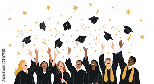 Happy Graduates Celebrating Their Academic Achievements With Joyful Celebration and Caps