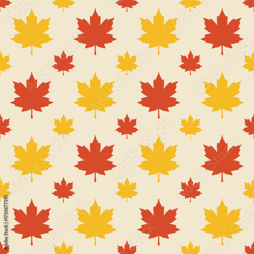 autumn maple leaf seamless vector repeat tile red yellow geometric grid pattern design