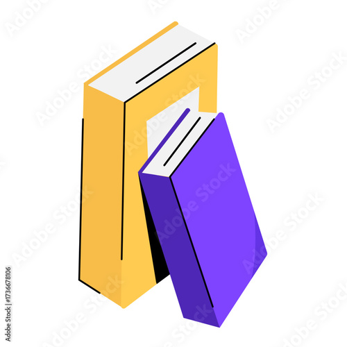 Books leaning against each other, showcasing colorful designs and simple shapes in a modern style