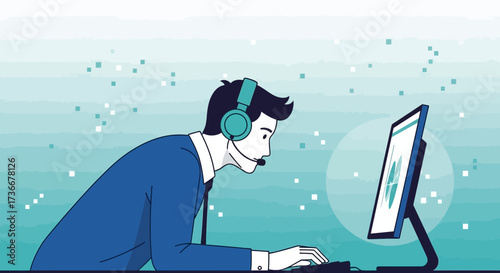 Illustration of a customer service or technical support operator at work