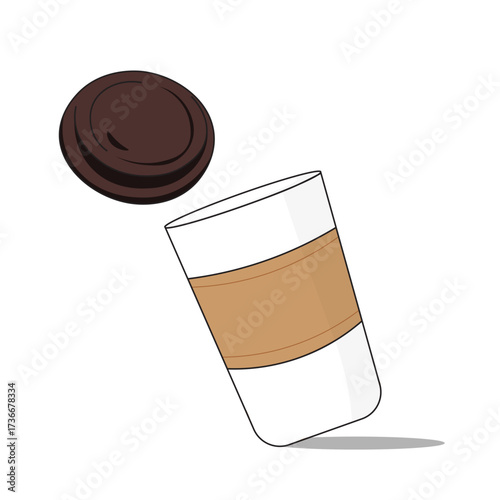 Coffee cup tipping over while losing its lid during a busy morning rush at a cafe