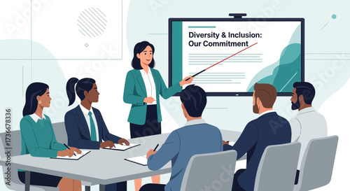 Illustration of a diversity and inclusion presentation during a business meeting