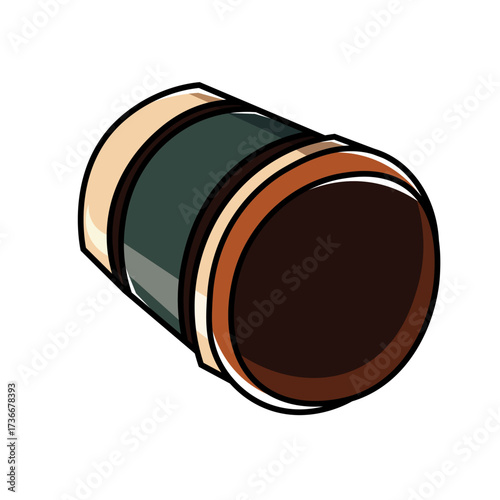 Decorative wooden cup with intricate design and colors placed on a surface, showcasing craft and artistry