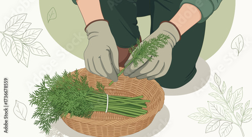 Harvesting Fresh Dill From Garden, Preparing Herbs for Culinary Delights and Healthy Dishes