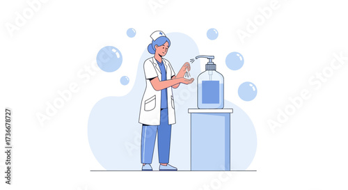 Healthcare Professional Disinfecting Hands with Sanitizer in Professional Medical Environment