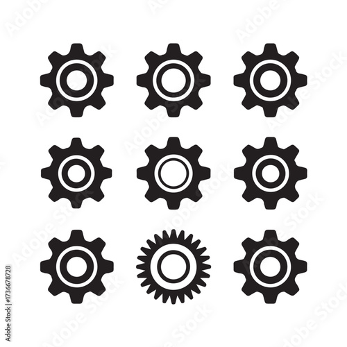 black cog icons collection mechanical engineering gear set grid flat symbol vector ai eps png jpeg