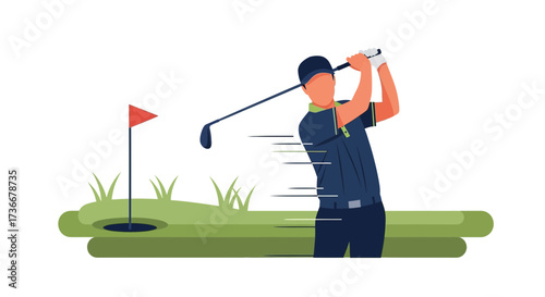 Illustration of a golfer swinging a golf club on a white background