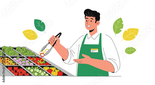 Healthy Diet Choices: A Grocer Selecting Fresh Produce For A Customer's Needs